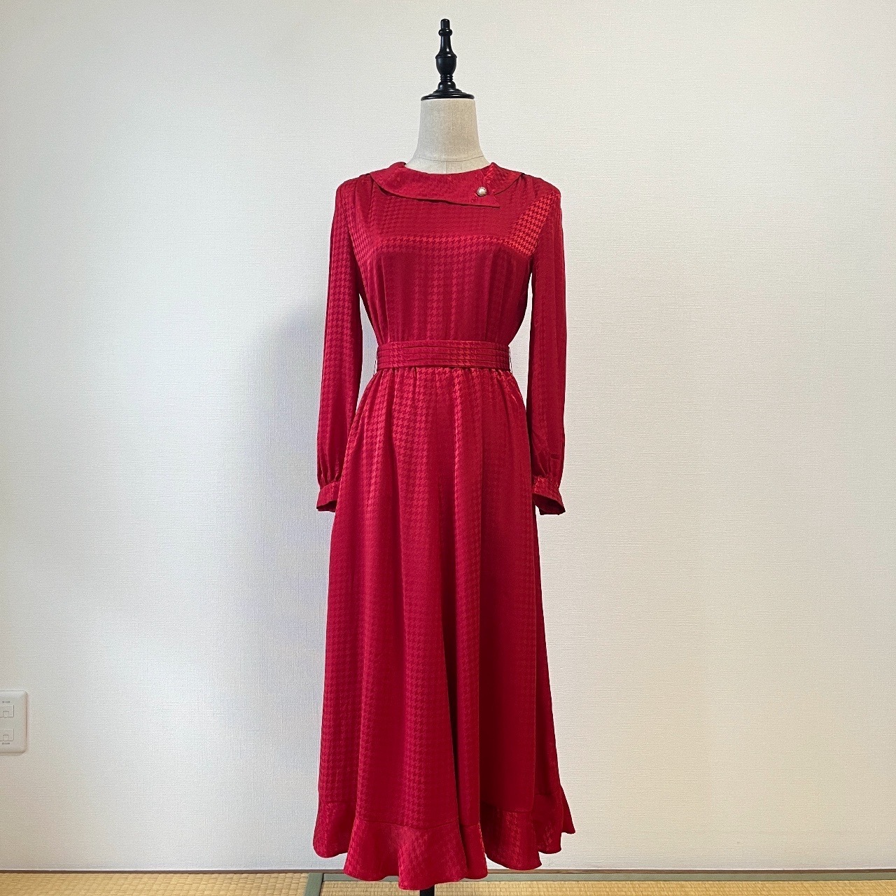 紅色千鳥格古著連身裙