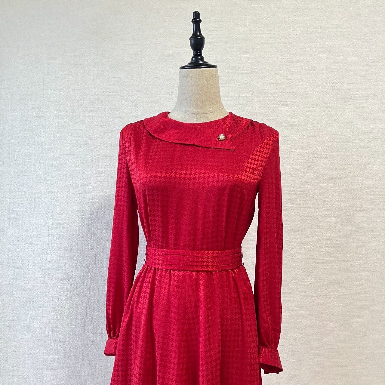 紅色千鳥格古著連身裙