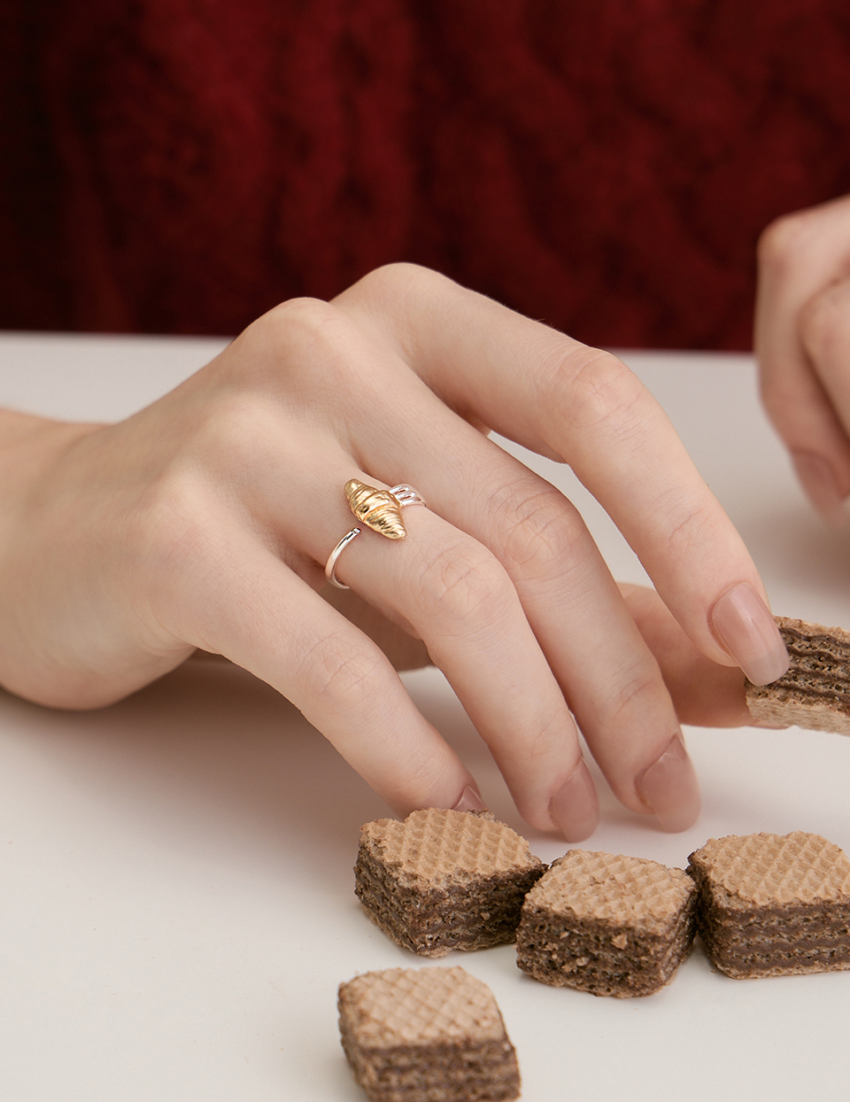 叉子可頌可調式戒指