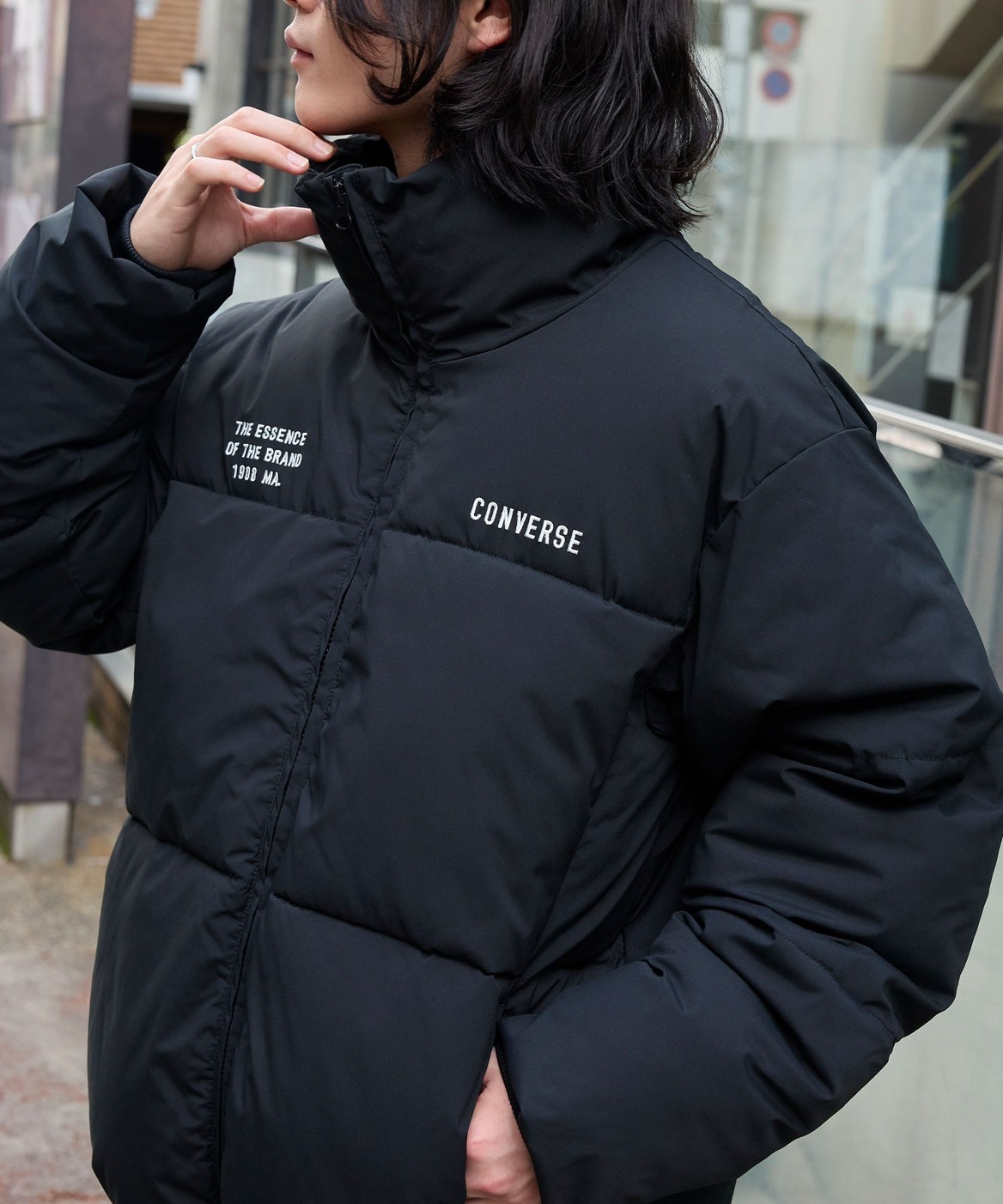 #預購 日本限定 Converse 防潑水 防風 LOGO刺繡 下擺抽繩 蓬鬆立領鋪棉外套 兩色
