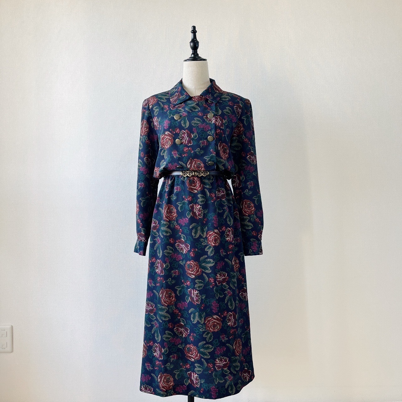 Talbots深藍色玫瑰花孖襟連身裙