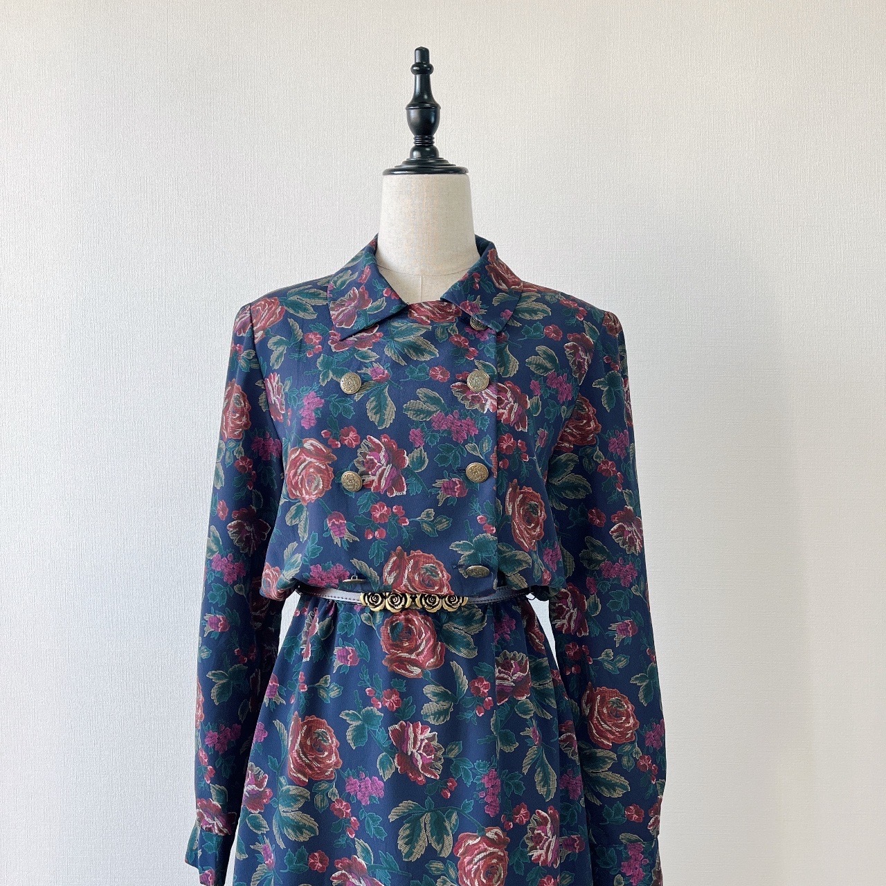 Talbots深藍色玫瑰花孖襟連身裙