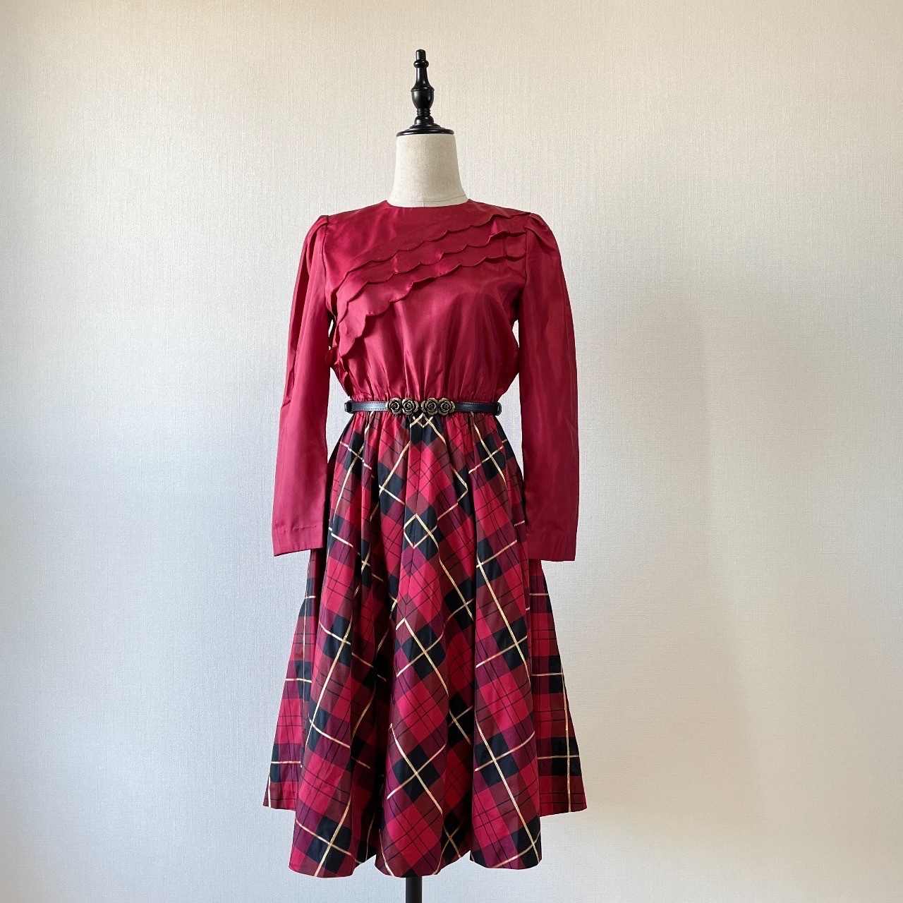 日本製聖誕紅色格紋連身裙
