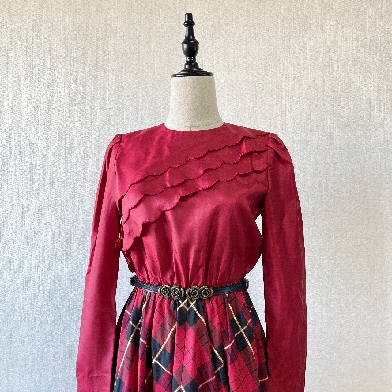 日本製聖誕紅色格紋連身裙