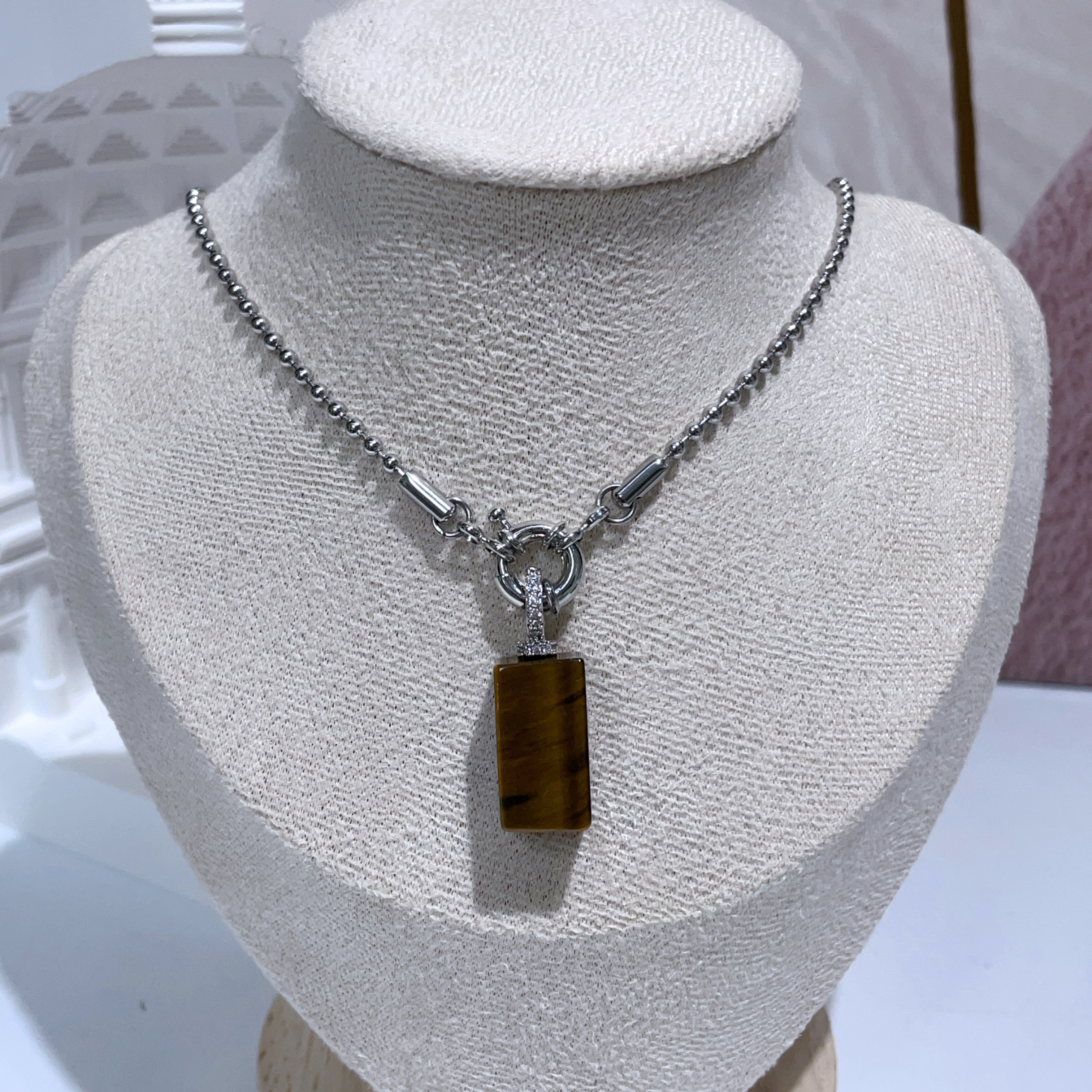 方柱黃虎眼吊墜頸鏈 56cm