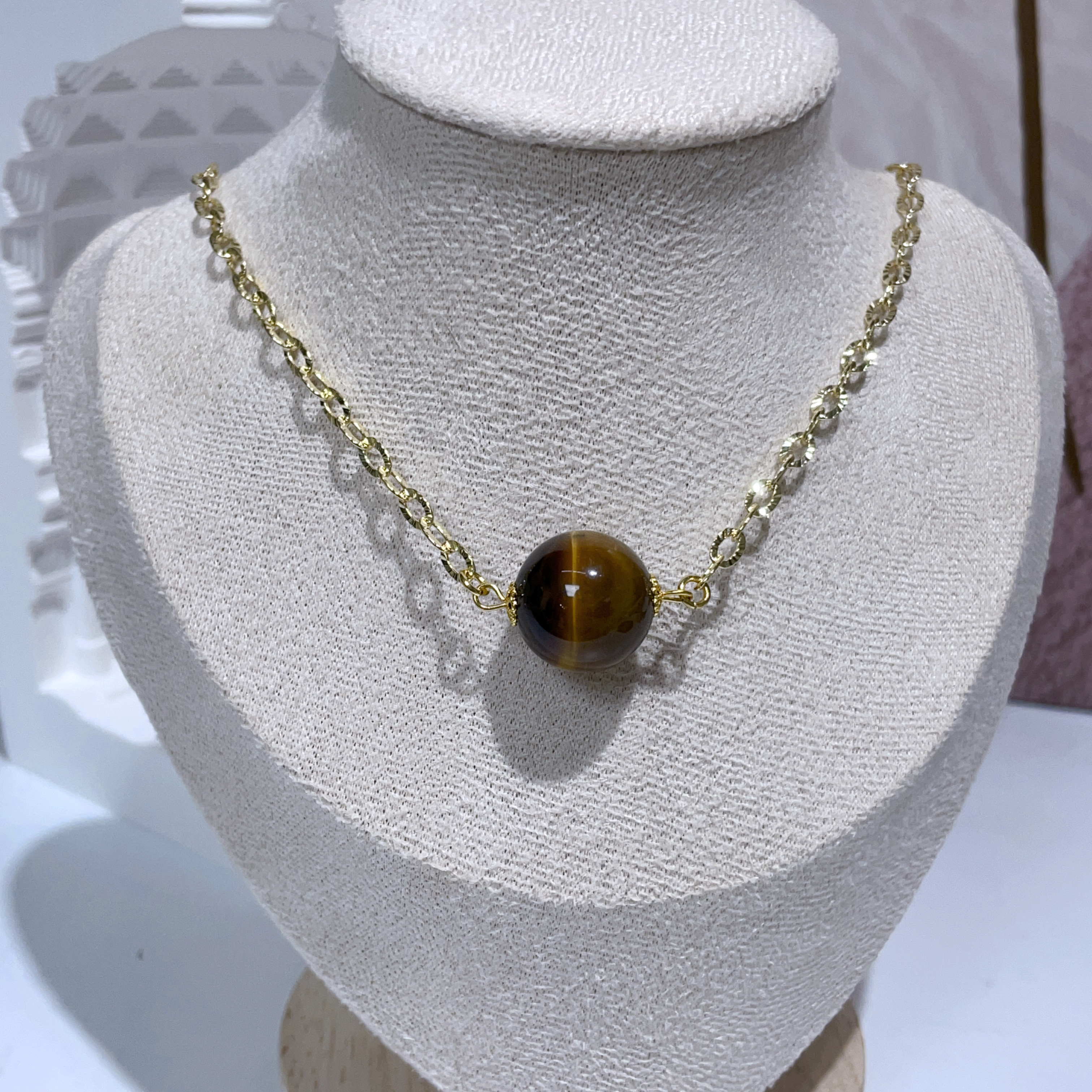 黃虎眼金色扣頸鏈 61cm