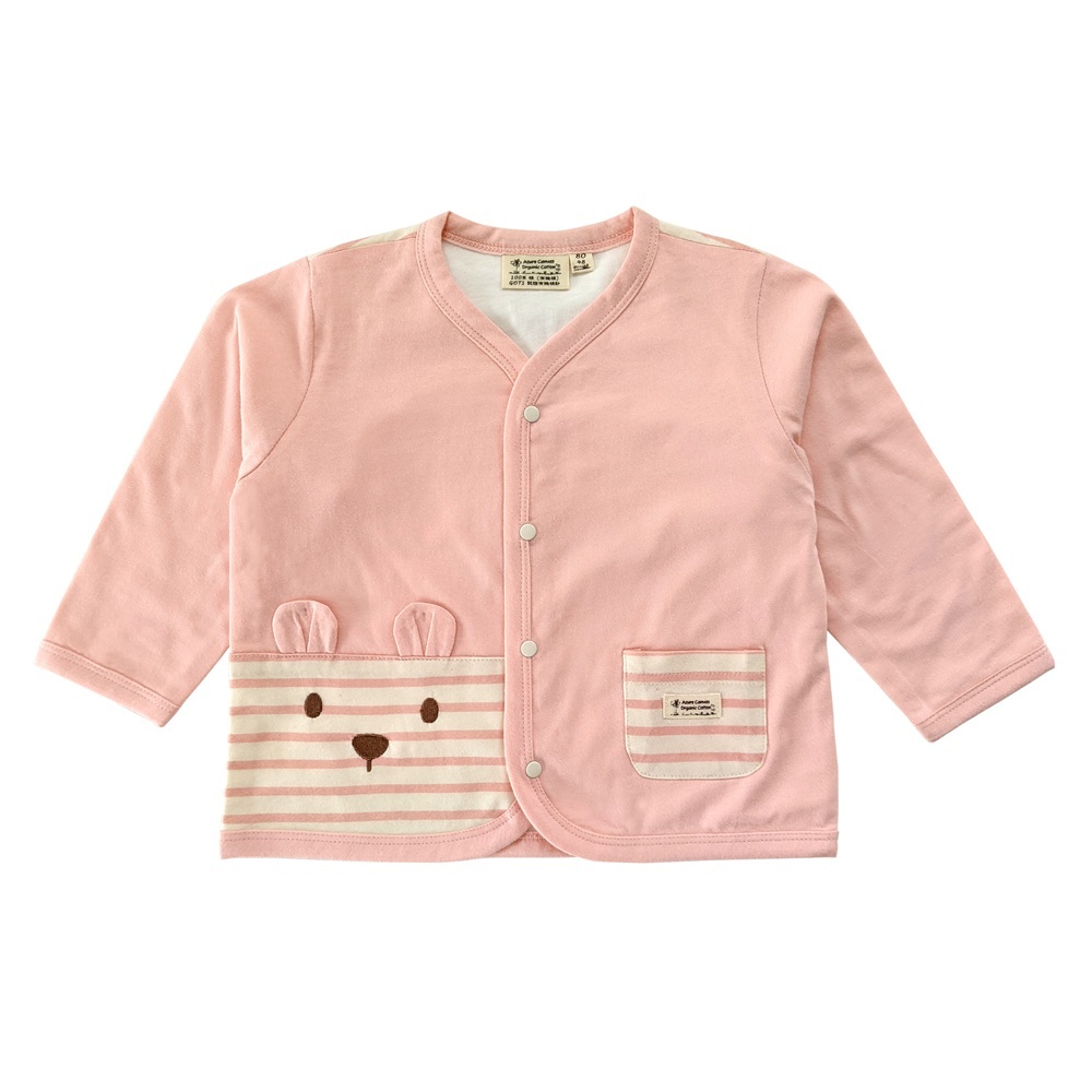 有機棉兒童/幼兒條紋熊小外套-粉紅 | 藍天畫布有機棉
