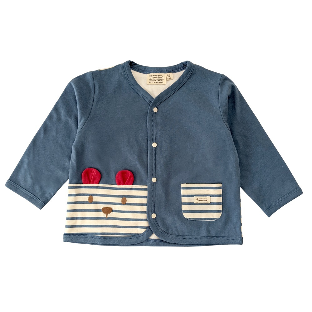 有機棉兒童/幼兒條紋熊小外套-靛藍 | 藍天畫布有機棉