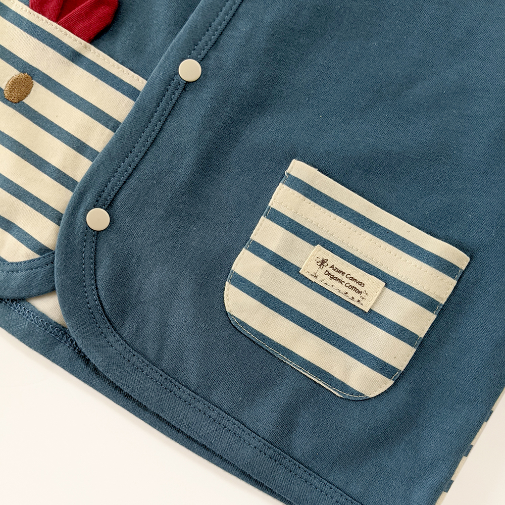 有機棉兒童/幼兒條紋熊小外套-靛藍 | 藍天畫布有機棉