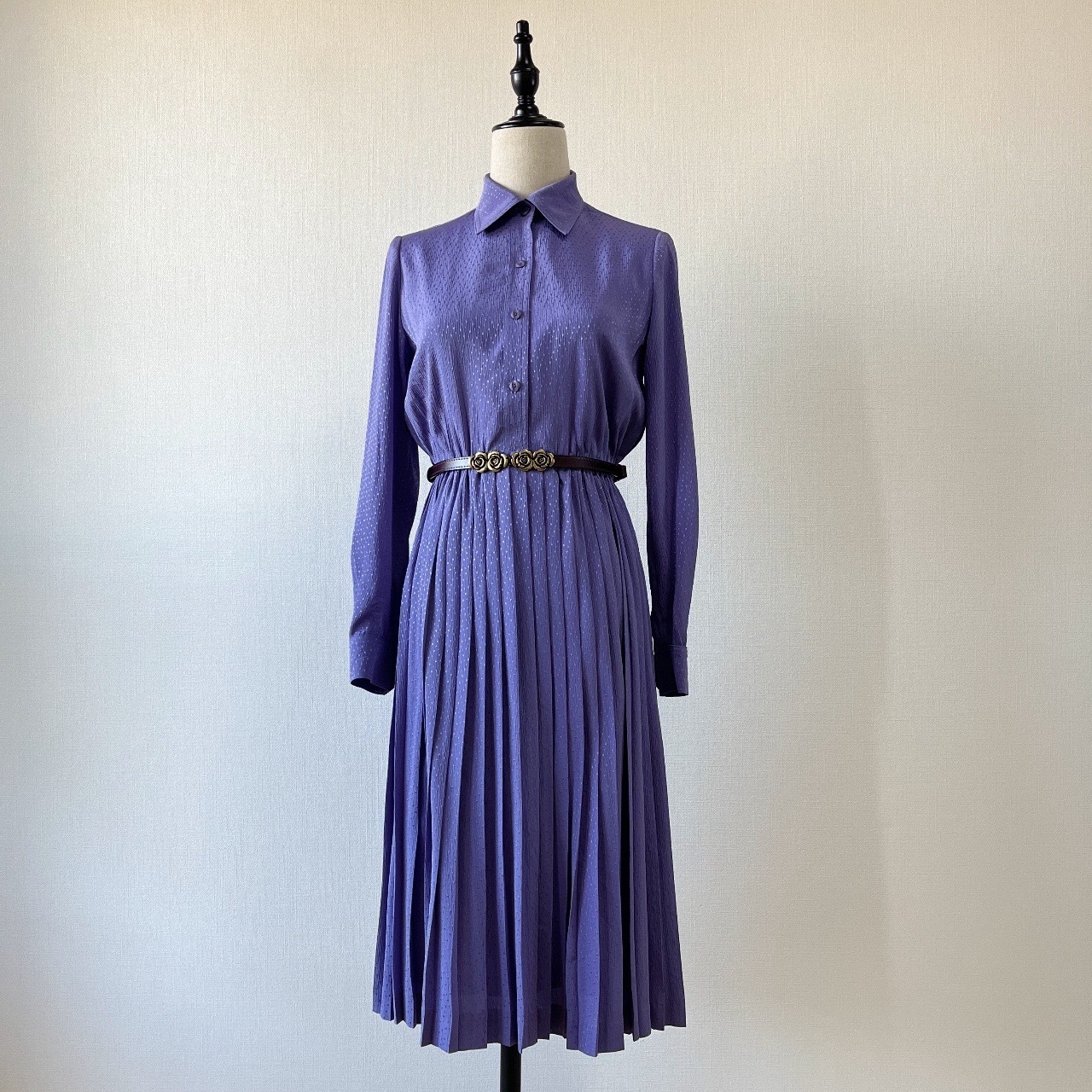 日本製紫藍色點點暗花古著連身裙