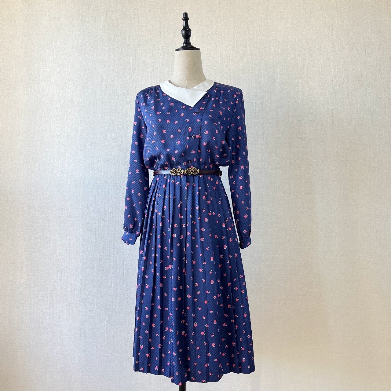 日本製藍色幾何圖案連身裙