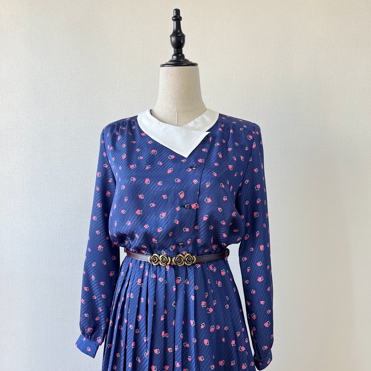 日本製藍色幾何圖案連身裙