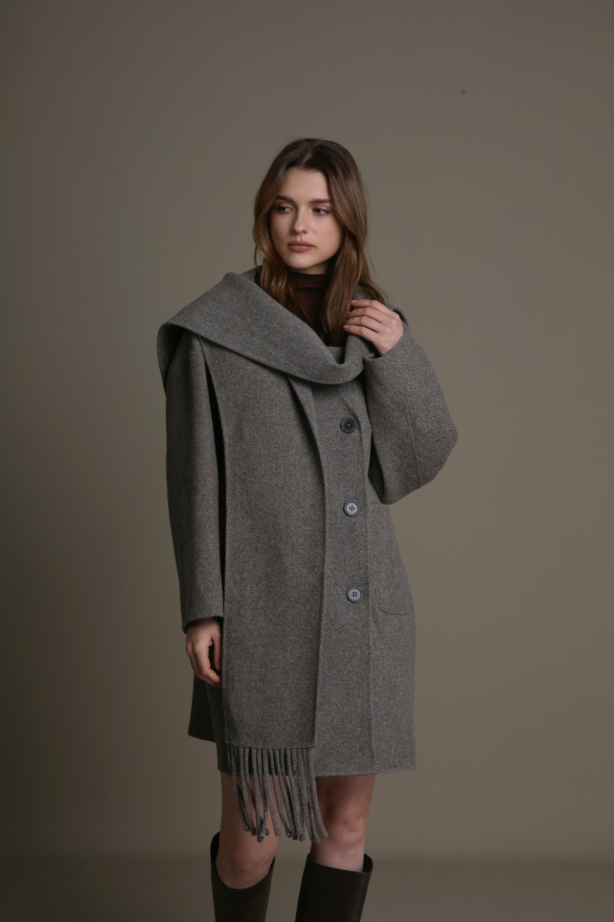 90% 羊毛連帽圍巾兩穿大衣