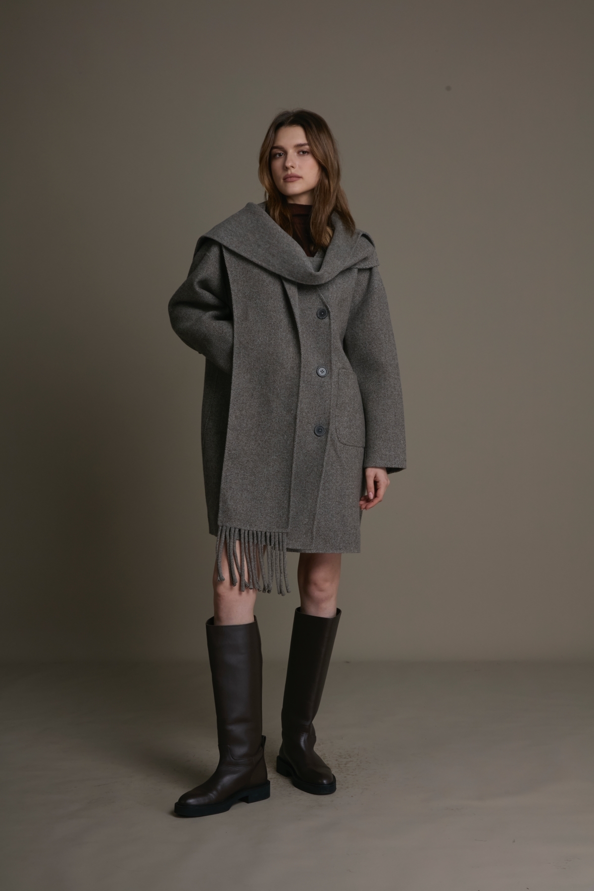 90% 羊毛連帽圍巾兩穿大衣