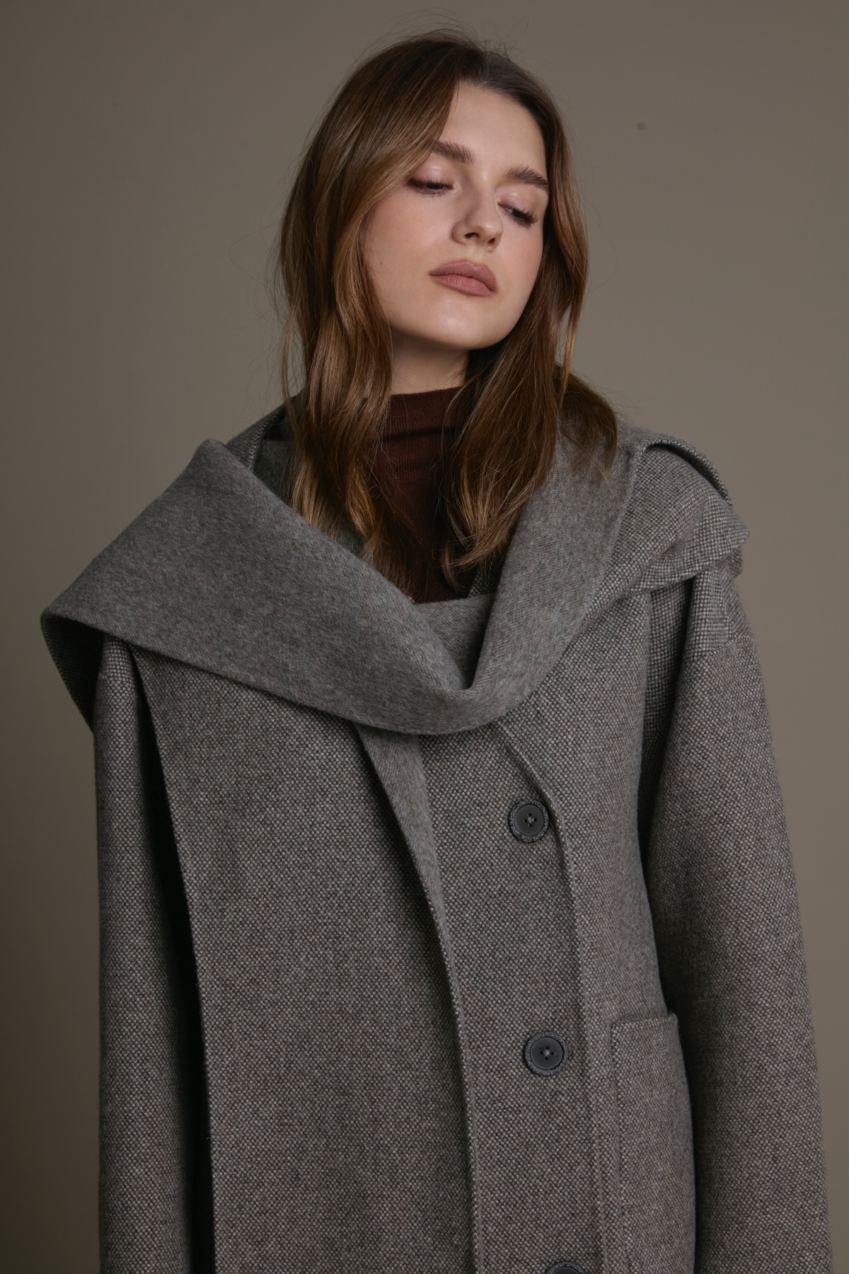 90% 羊毛連帽圍巾兩穿大衣