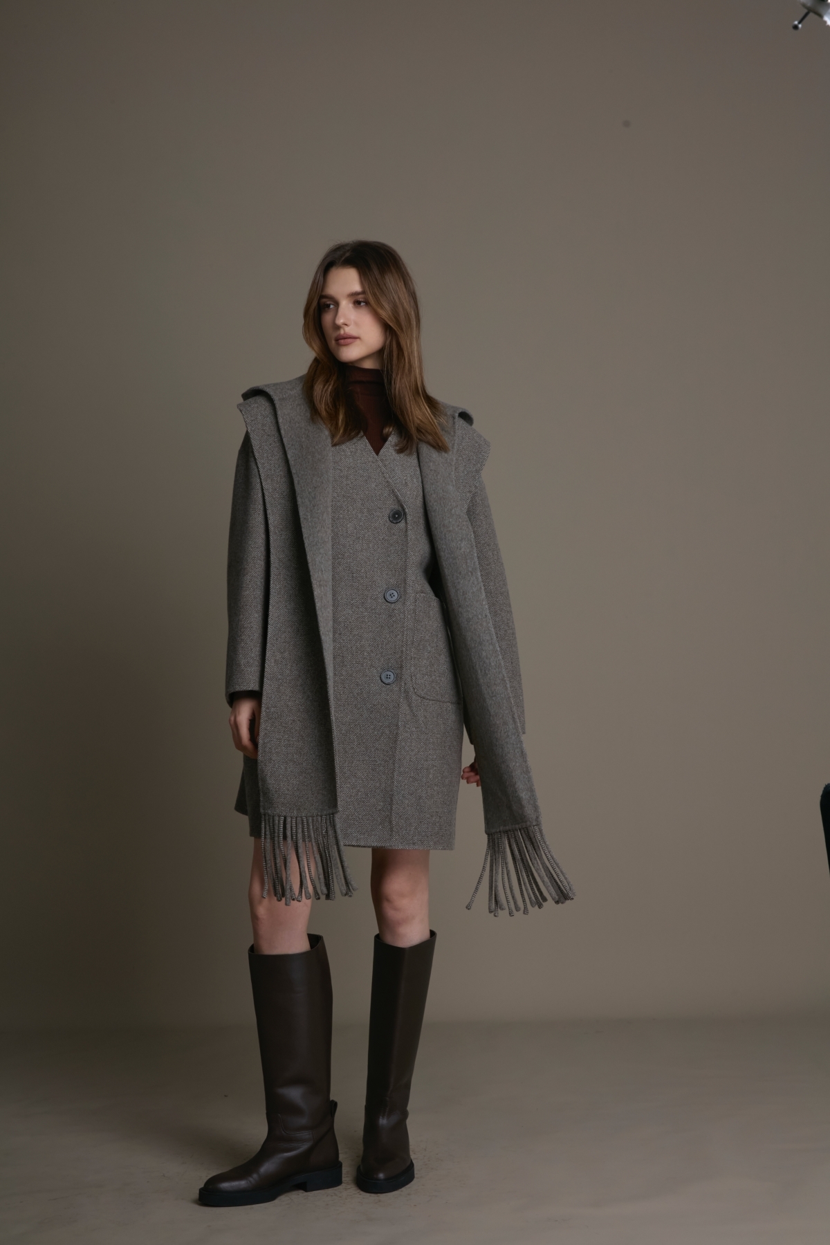 90% 羊毛連帽圍巾兩穿大衣