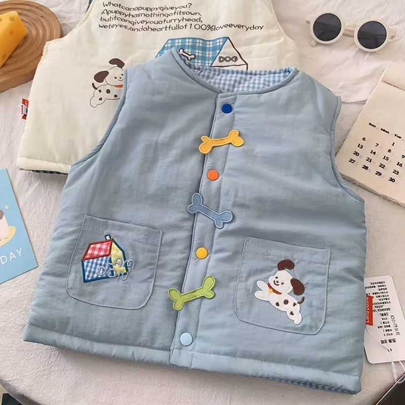 《2527》可愛狗狗刺繡雙面鋪棉背心(80-120)