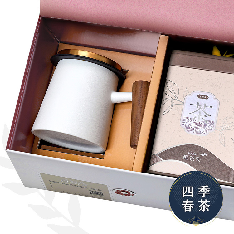 禮盒-人文濾茶杯(400ml)+四季春茶罐裝150g｜台灣茶｜原片茶葉｜台灣