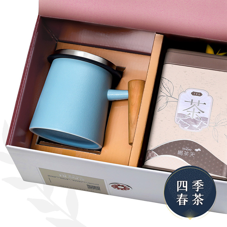禮盒-人文濾茶杯(400ml)+四季春茶罐裝150g｜台灣茶｜原片茶葉｜台灣