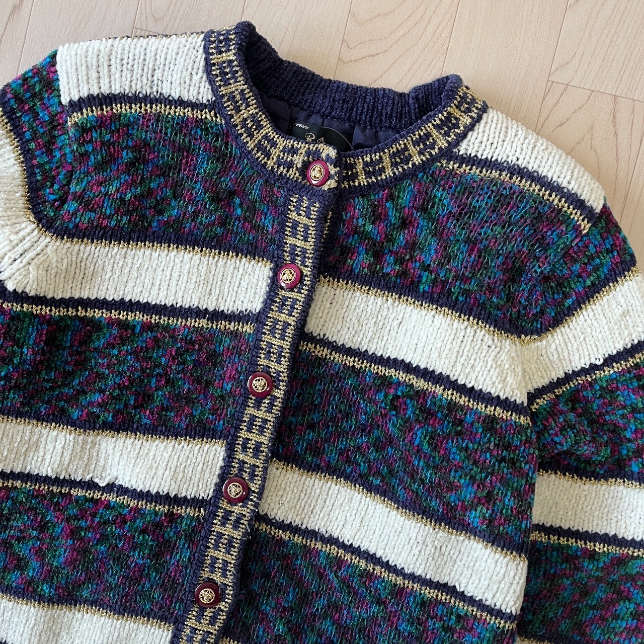 藍白色雪尼爾紗橫間毛衣