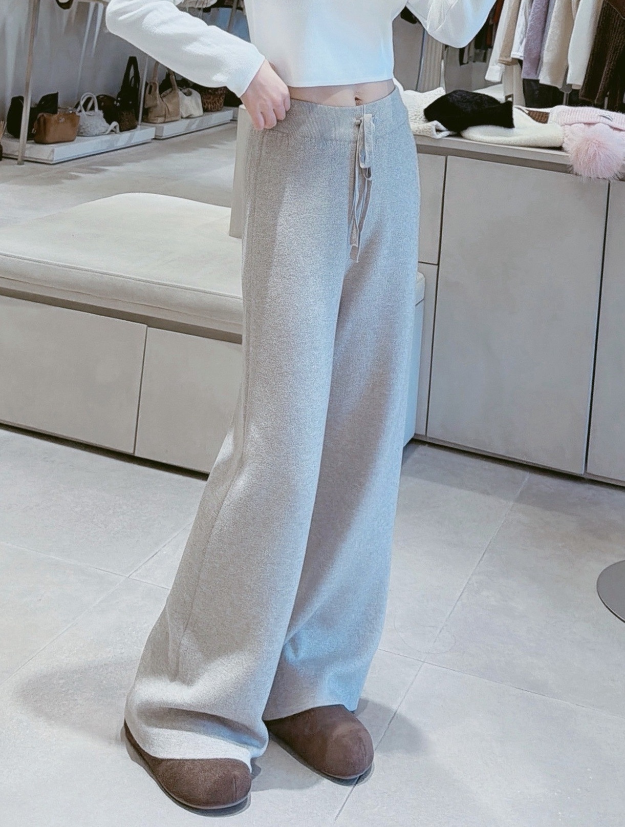 抽繩內刷絨針織寬褲