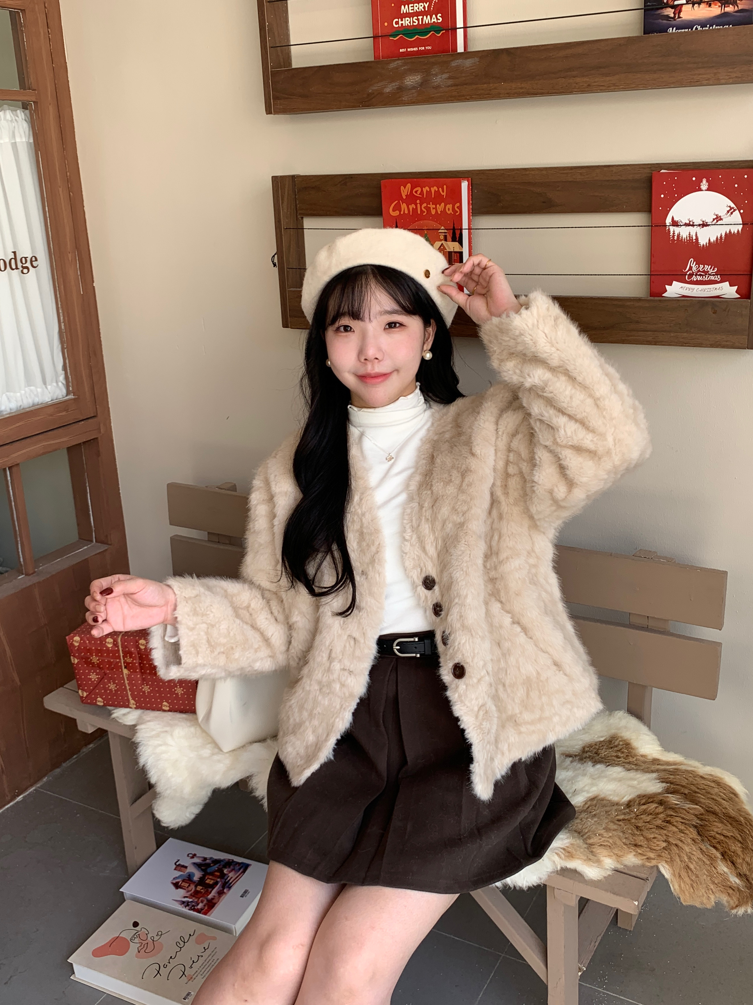 千金風毛毛V領短外套