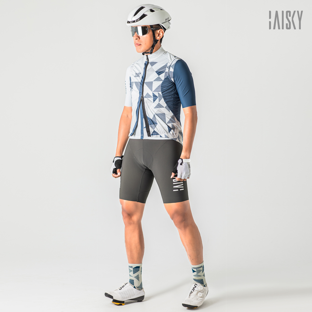 男款雙拉鍊防風背心 幾何II 藍