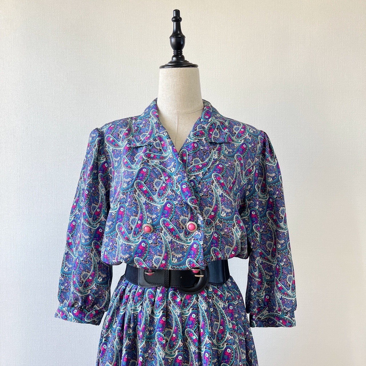 美國製紫色及藍色腰果花孖襟連身裙