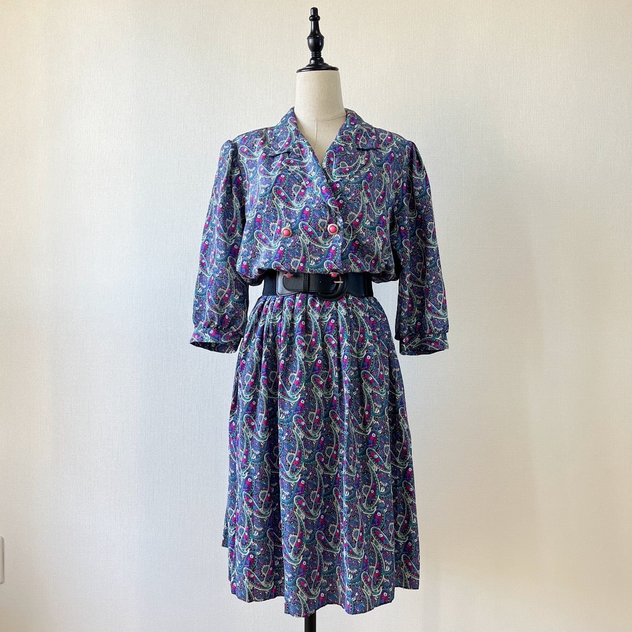 美國製紫色及藍色腰果花孖襟連身裙