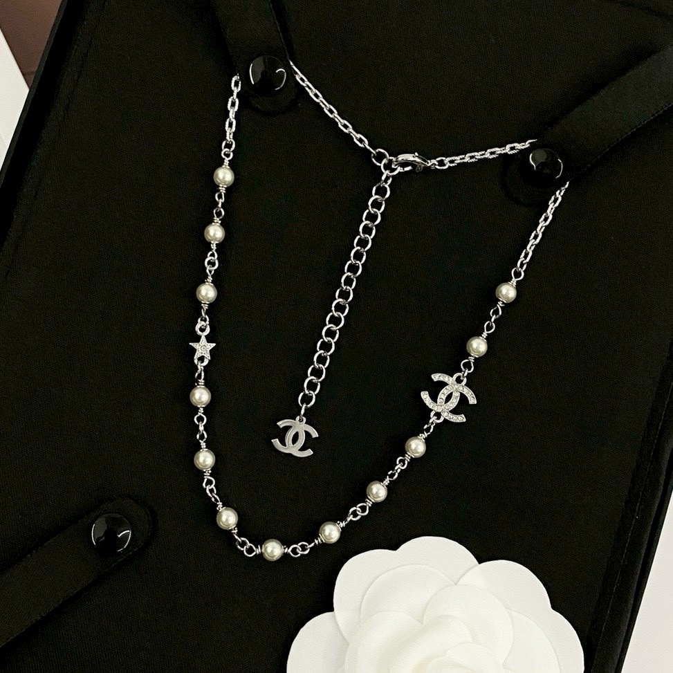 18k 香奶奶25s”小珍珠銀鑽雙c星空一體式”高奢定製項鍊