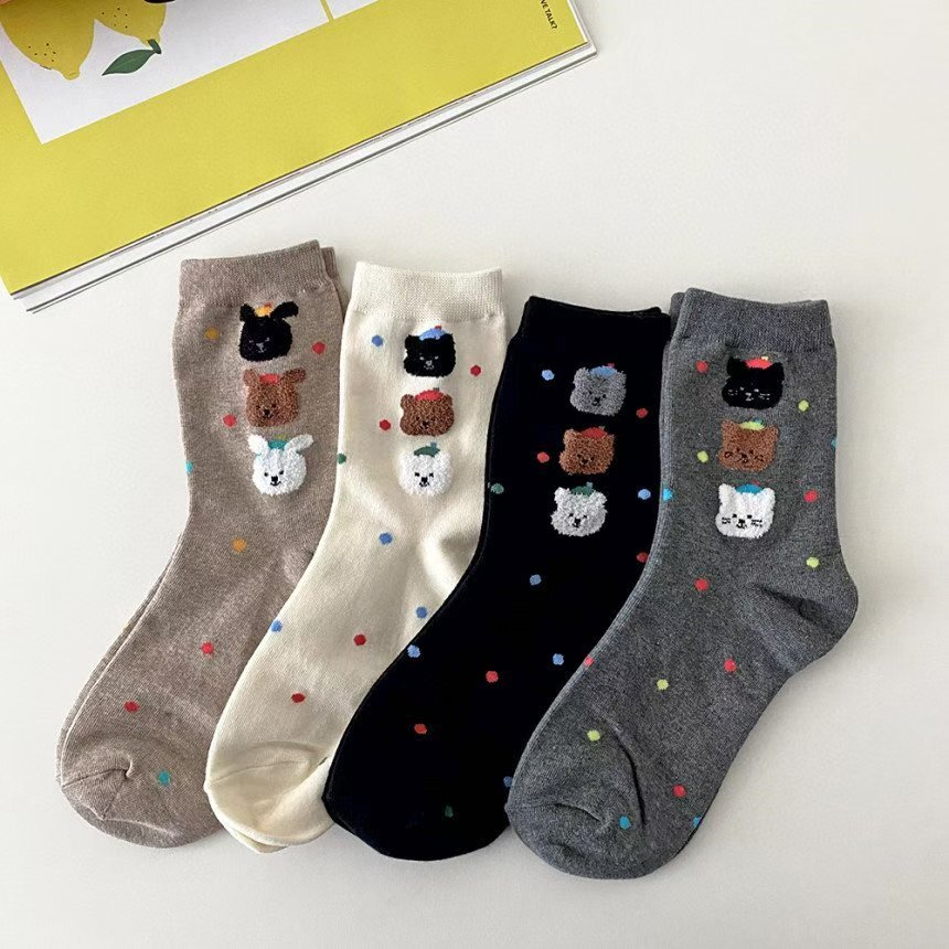 CT5359 波點三隻小動物長襪 (任選5對$75/ 任選10對 $138)