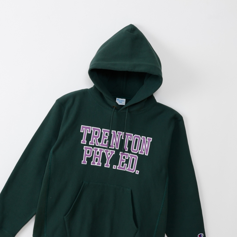 男款- REVERSE WEAVE寬版印花長袖帽T -深綠色（C3-C117-570）