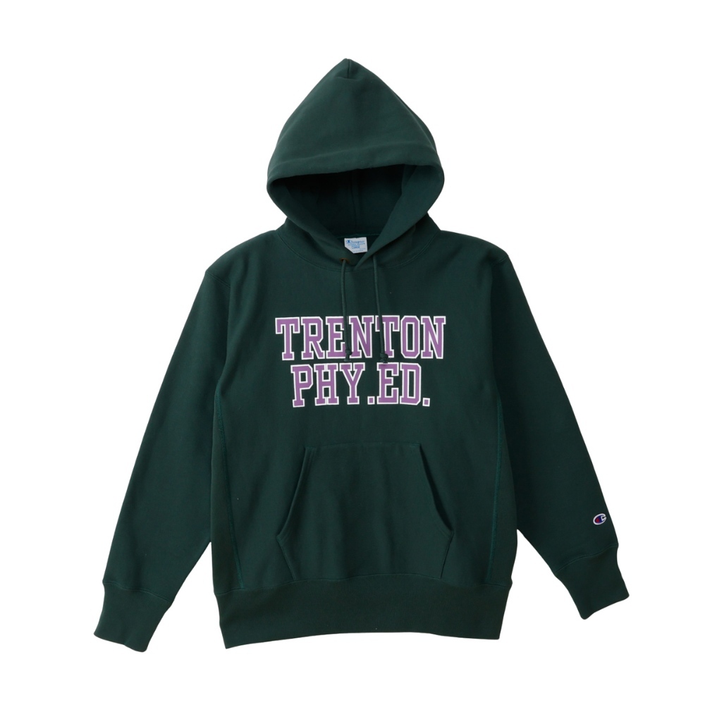 男款- REVERSE WEAVE寬版印花長袖帽T -深綠色（C3-C117-570）