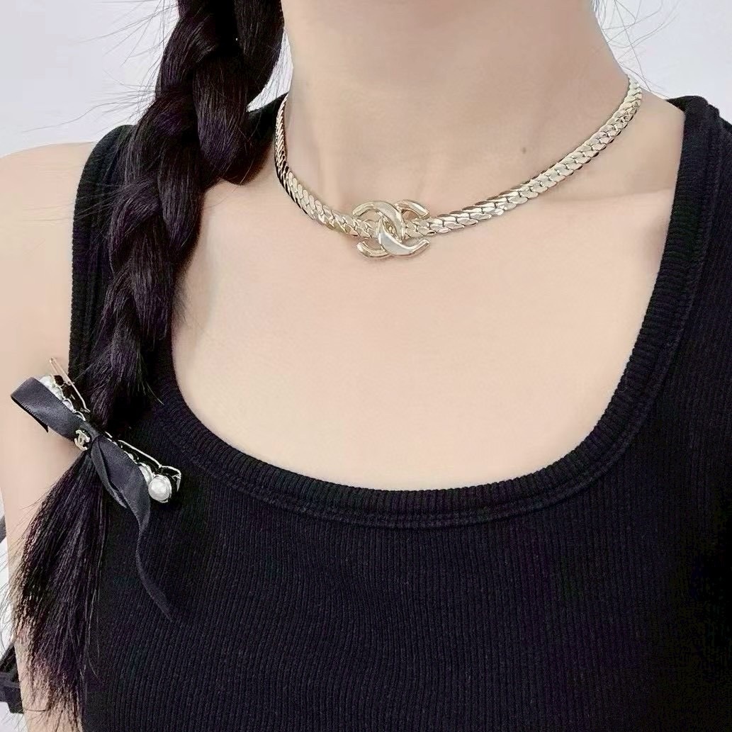 18k 香奶奶25”經典雙c金釦粗蛇骨choker高奢定製鍊