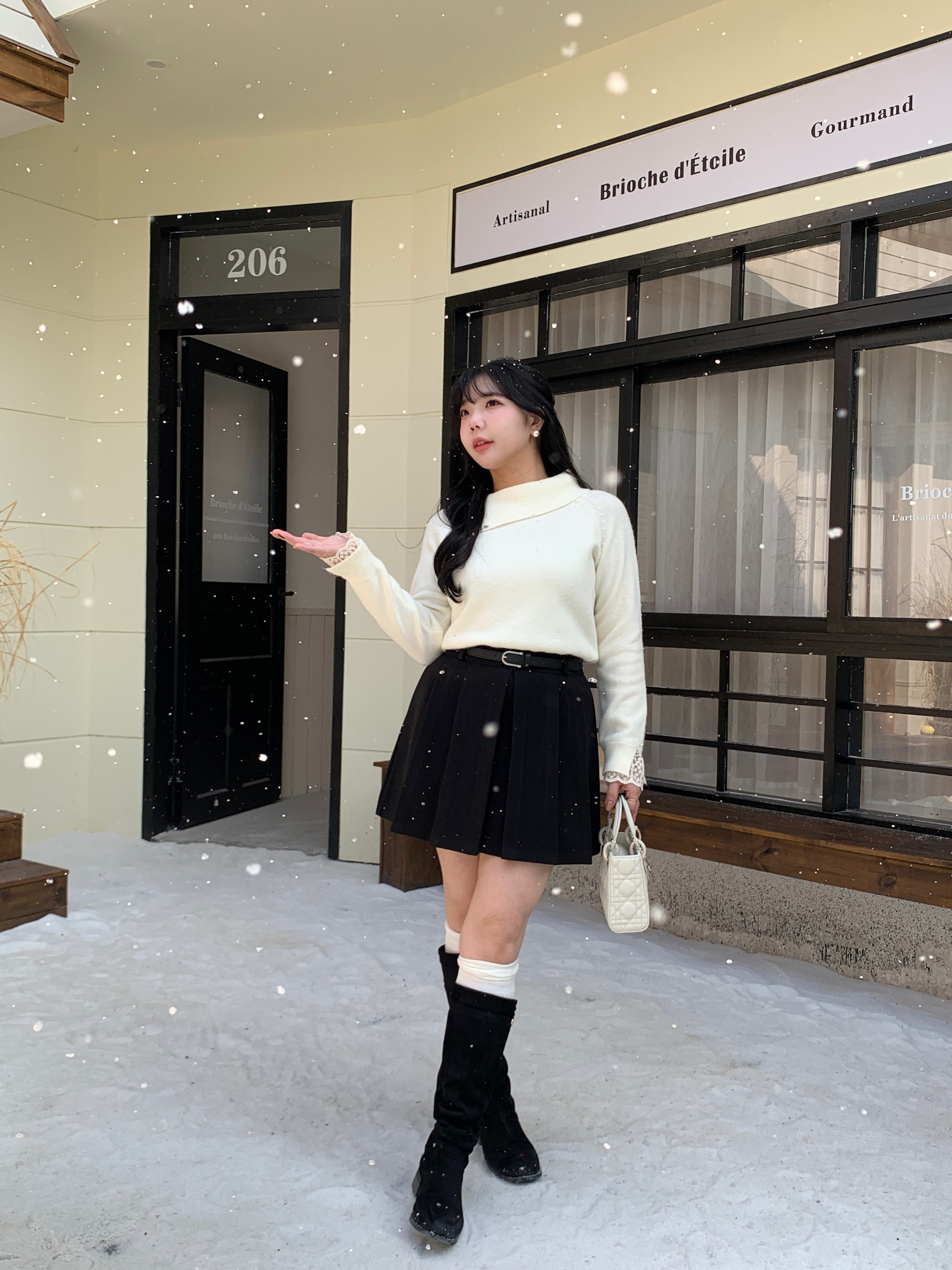 蕾絲袖口半高領針織 3色
