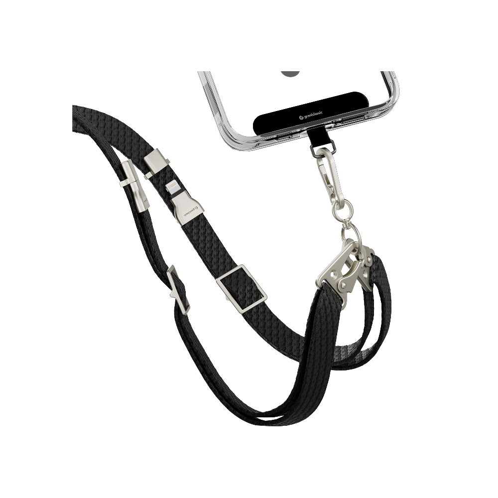 grantclassic Velvet Strap 繩來運轉 Pro USB-C to Lightning 60W手機充電掛繩扁線15mm-黑色