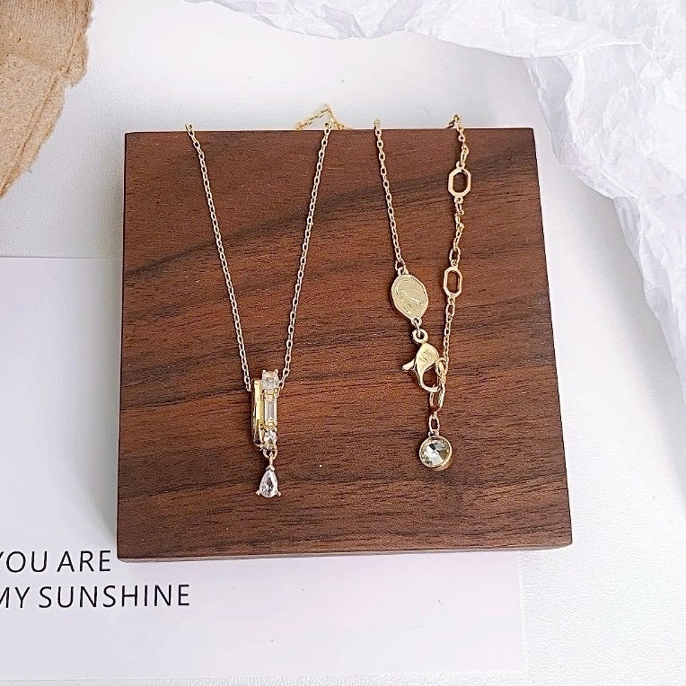 18k SW”長水晶鑽鏤空小墜高奢定製項鍊