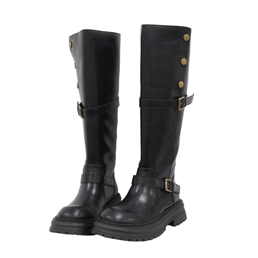 個性厚底騎士真皮長靴 -2色