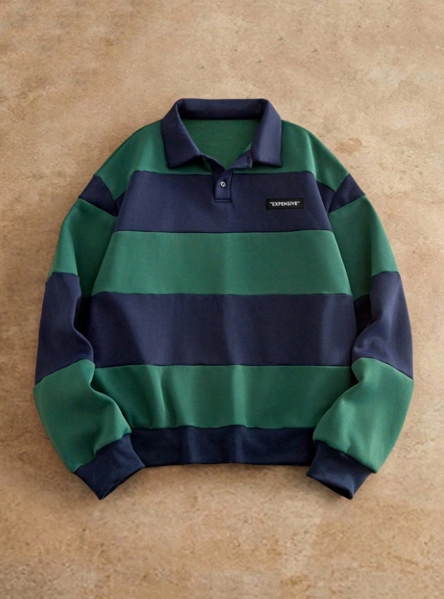 KADMAX大尺碼-大碼男拼接綠藍休閒大學TEE〈KSMS2698〉