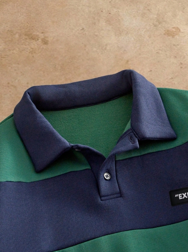 KADMAX大尺碼-大碼男拼接綠藍休閒大學TEE〈KSMS2698〉