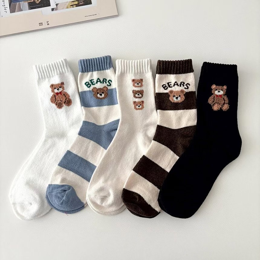 CT5367  柔軟保暖羊絨小熊襪 (任選2對$48/ 任選5對 $90)