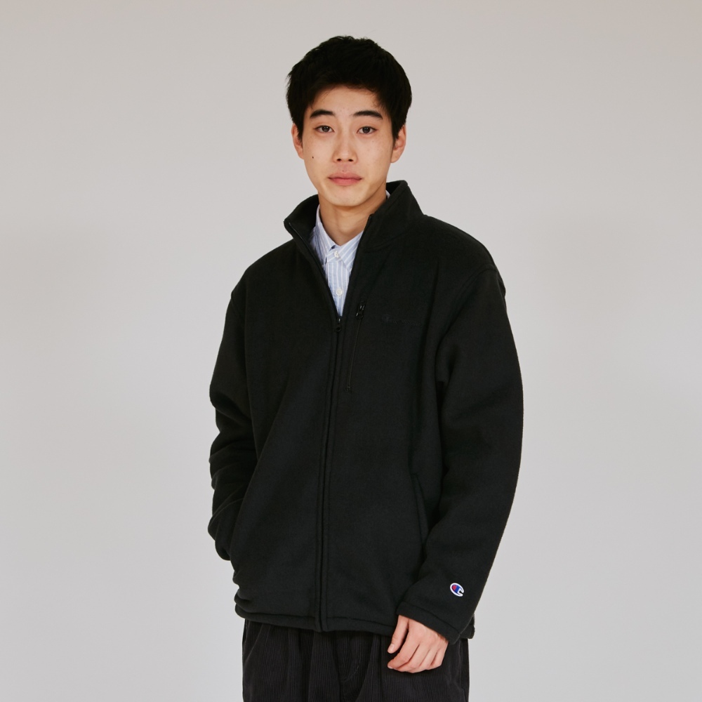 男款- CASUAL 立領小C 刺繡刷毛外套 -黑色（C3-C607-090）