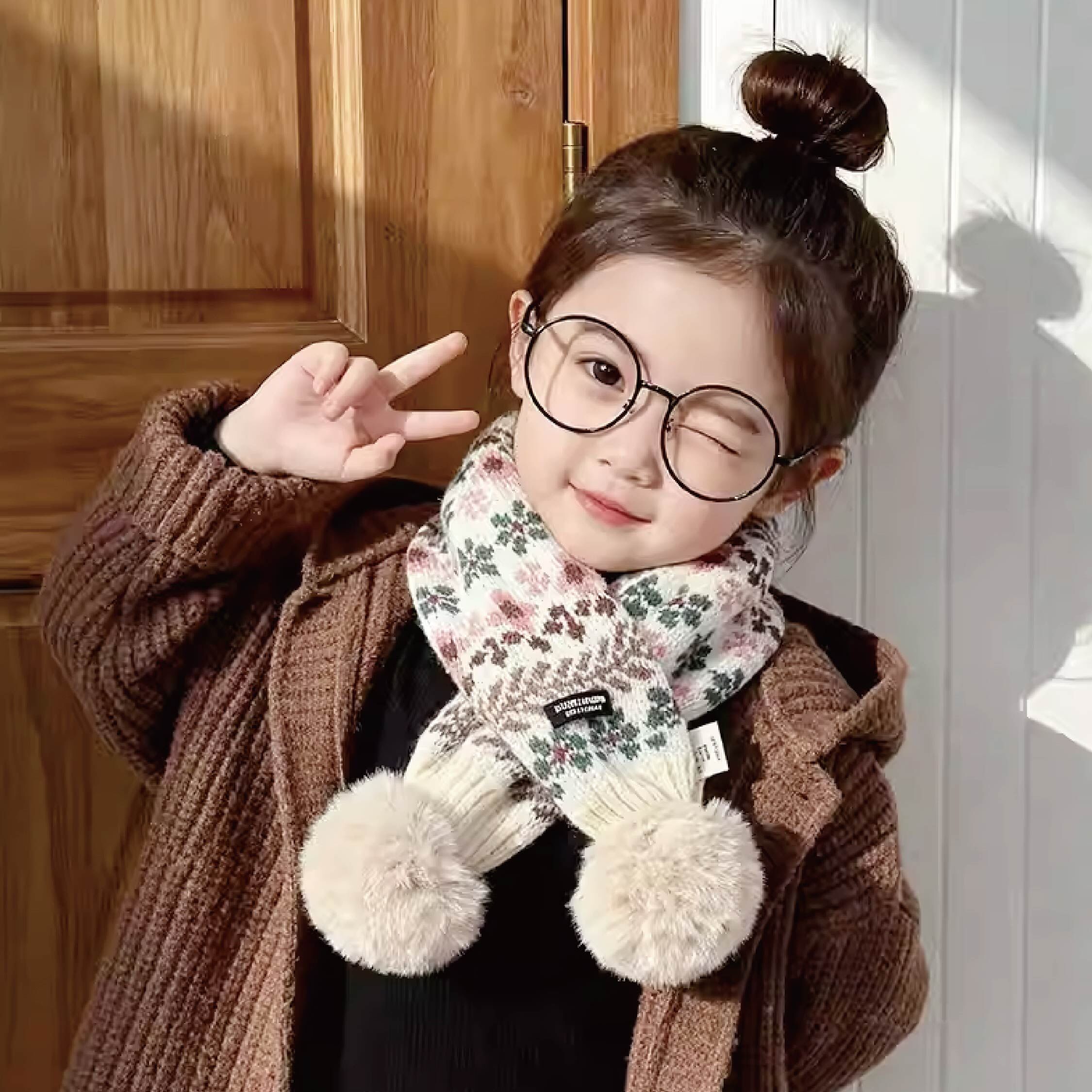 【JA3036】古典歐式碎花針織圍巾/圍脖