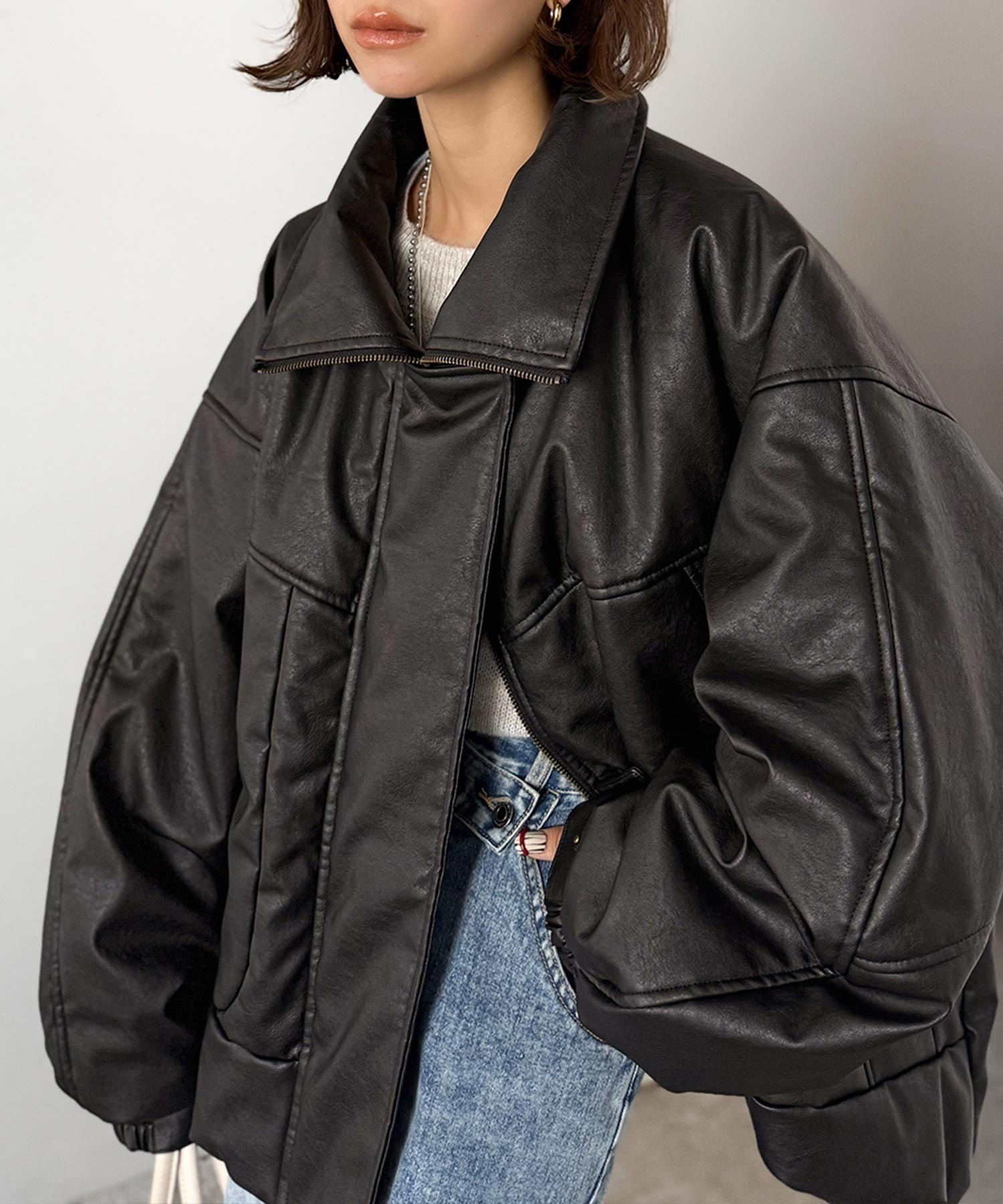 🇯🇵 日系品牌 JAVA 仿皮 人造皮革 羽絨外套 拉鍊外套 保暖 防寒 立領 排扣 / 預購