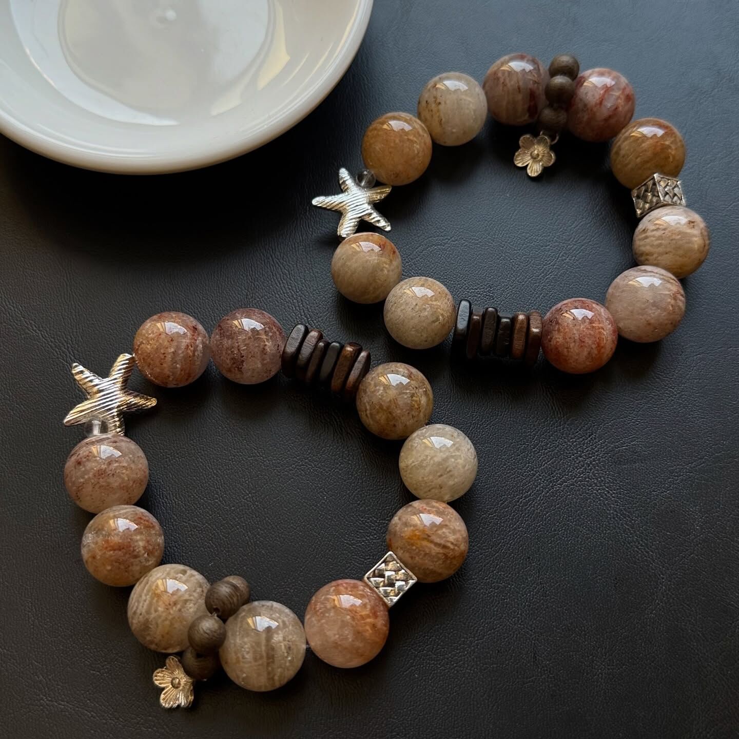 [原石] 千層幽靈水晶+檀木 設計款水晶手串