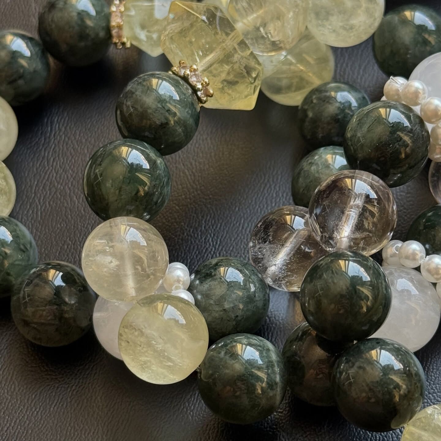 [原石] 綠髮晶+檸檬黃水晶+白水晶 設計款水晶手串