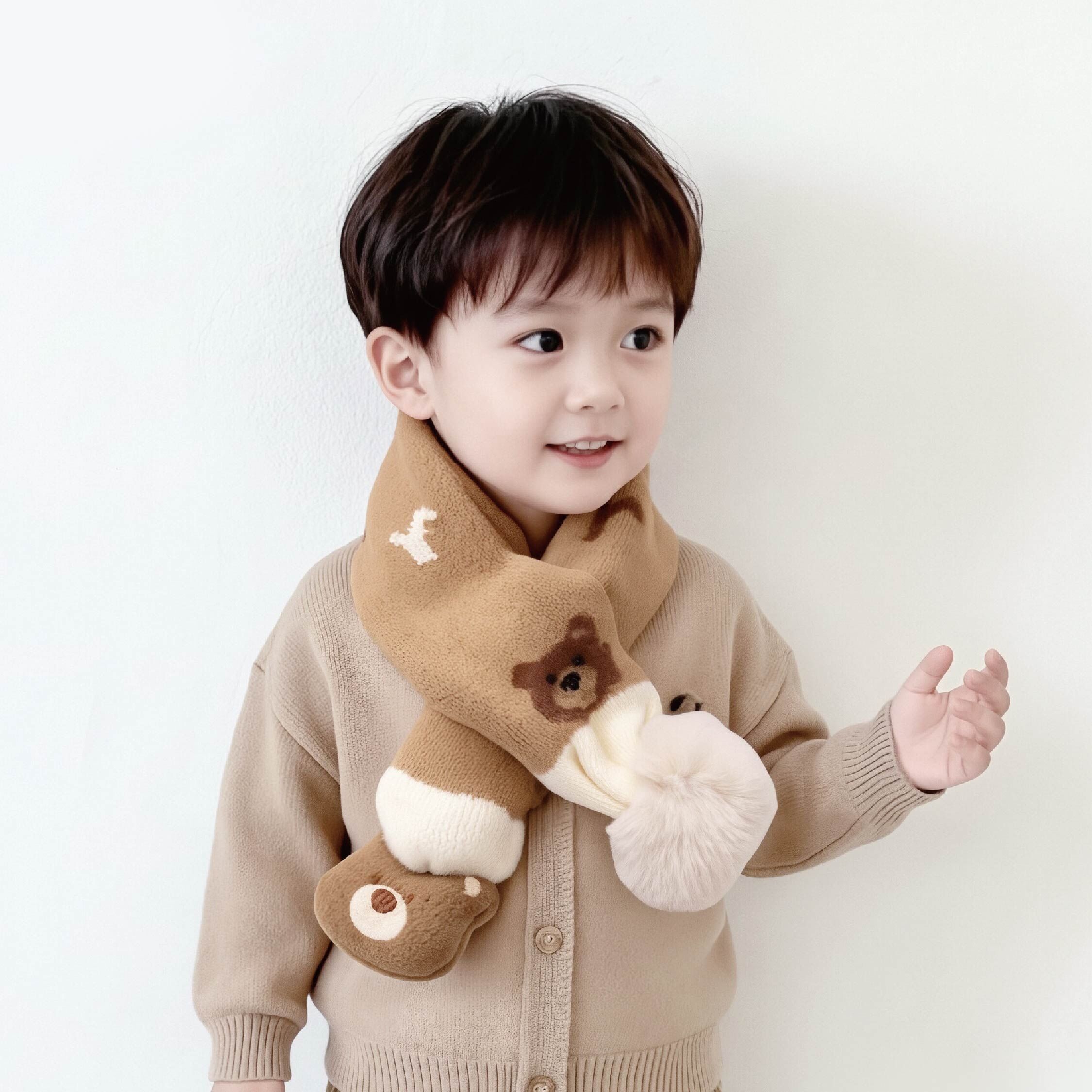 【JA3034】巧克力熊熊針織圍巾/圍脖