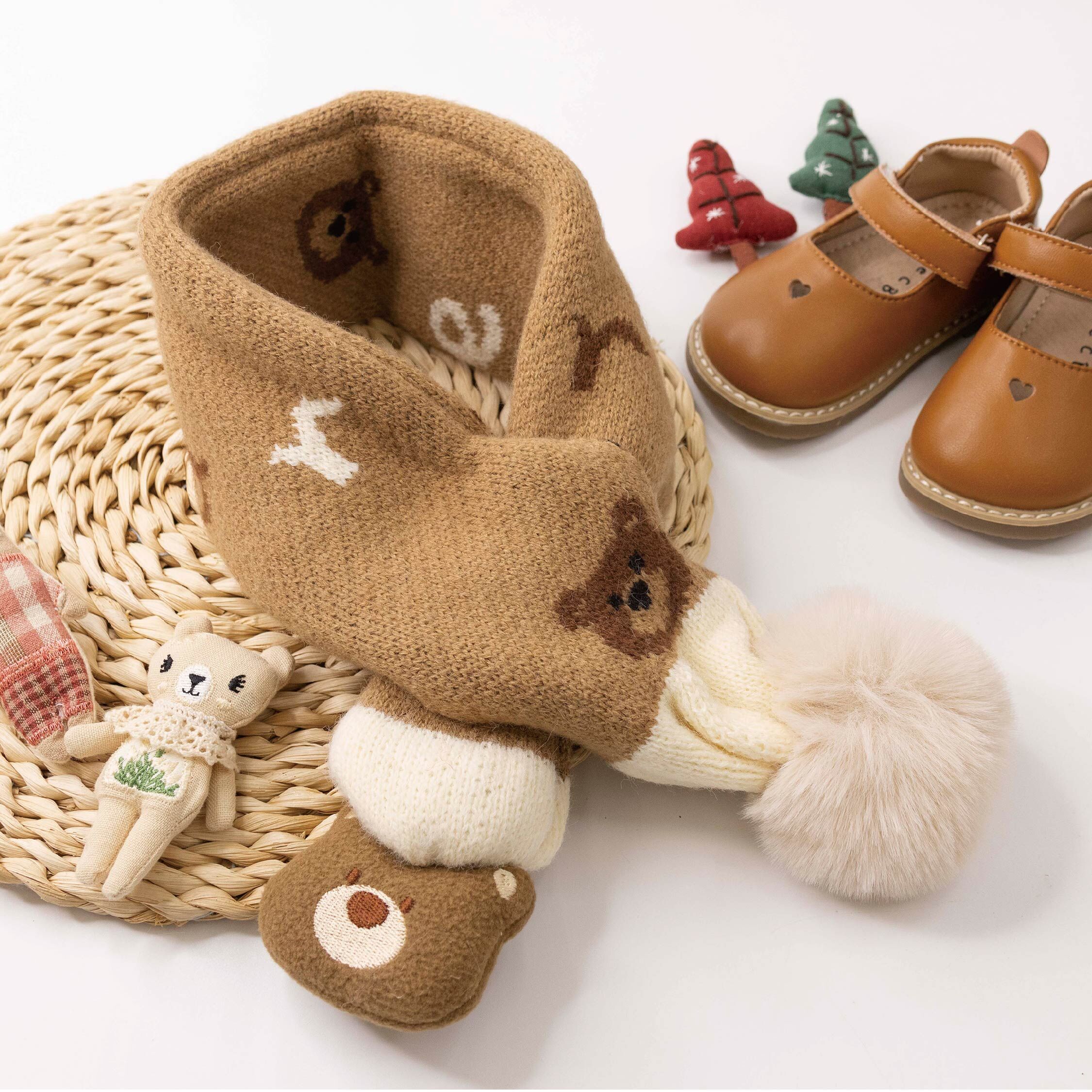 【JA3034】巧克力熊熊針織圍巾/圍脖