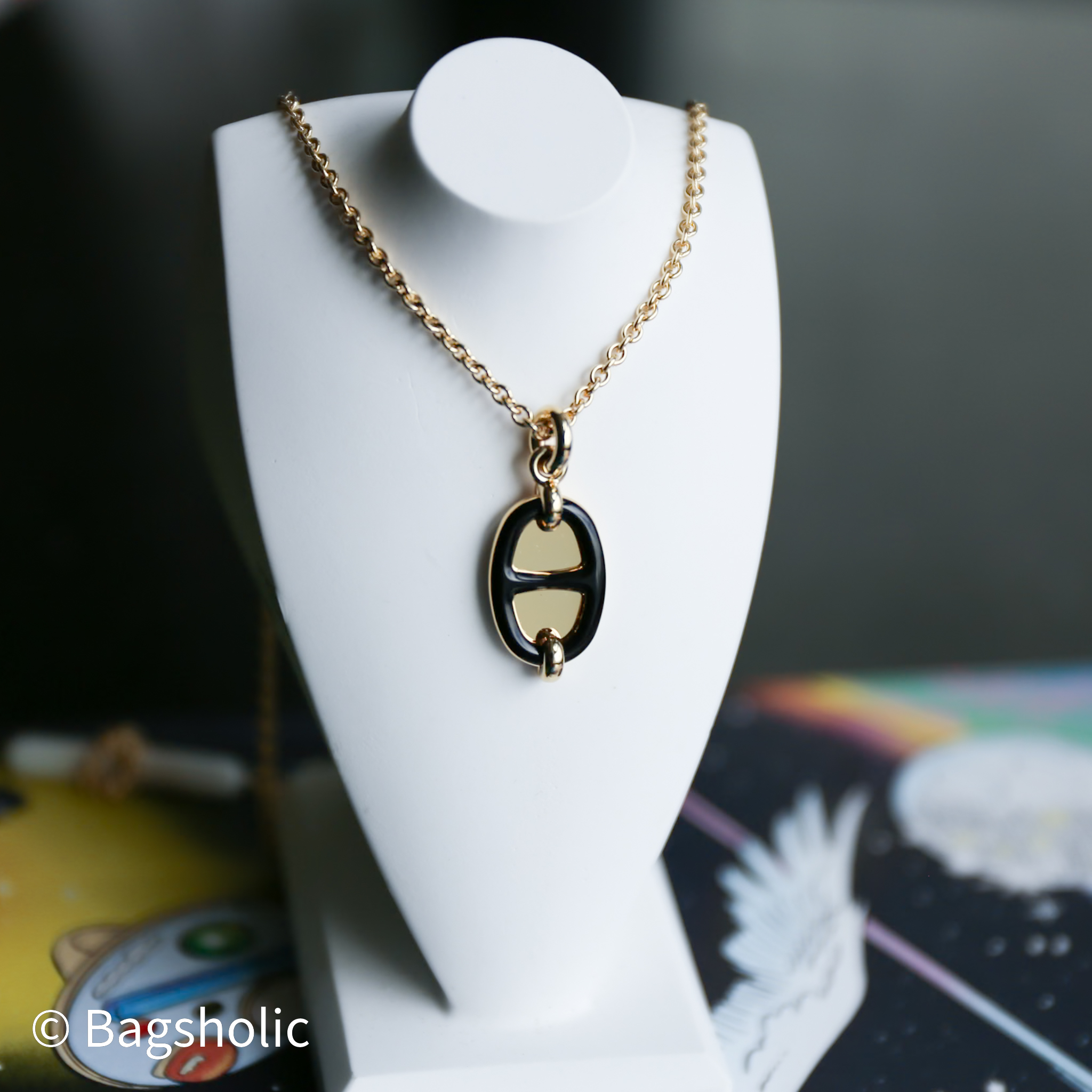 Hermes Mini Maillon pendant (Black GHW)