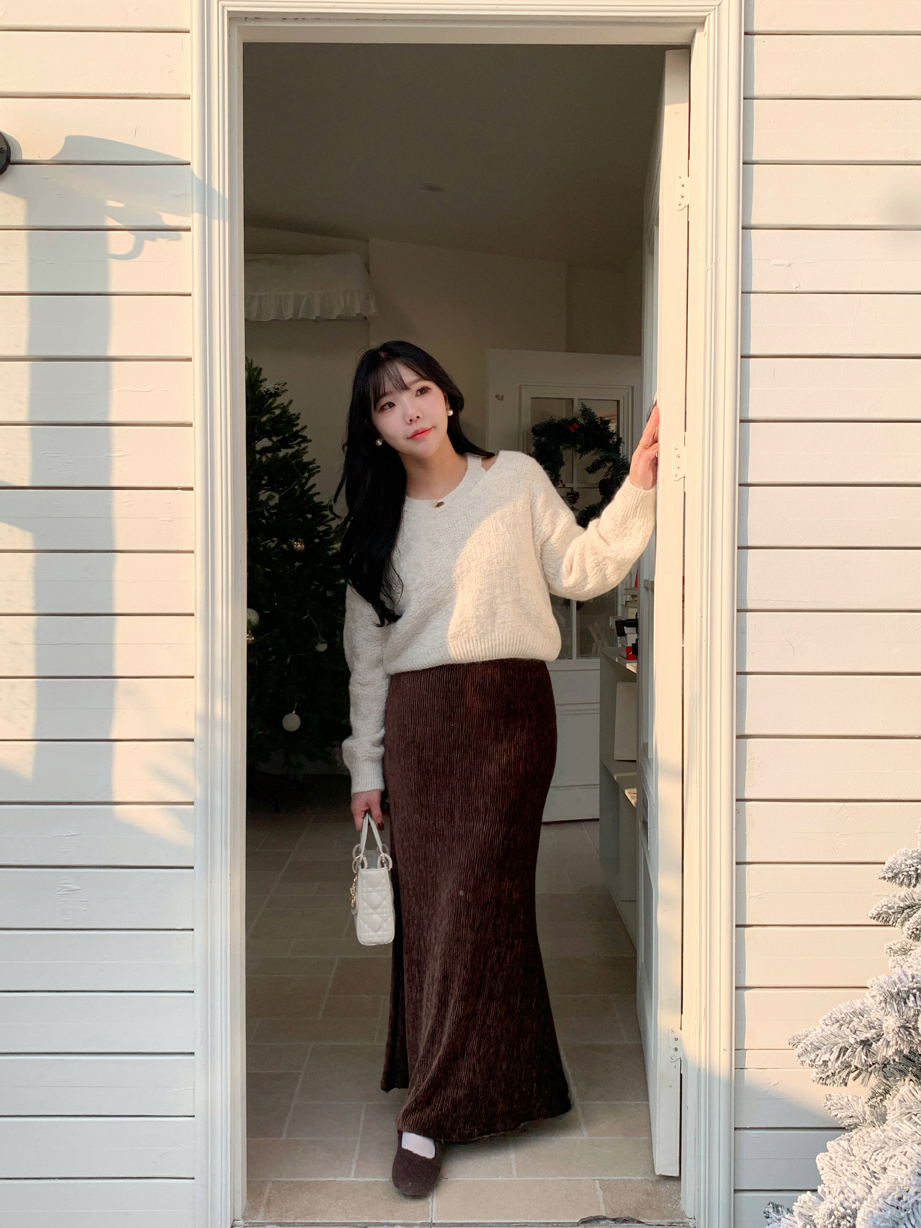 冬日浪漫絲絨壓褶魚尾長裙  3色